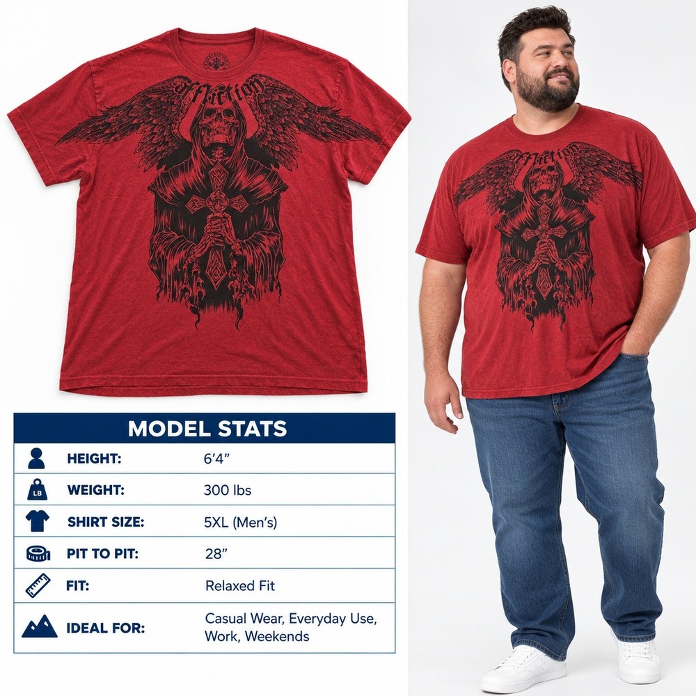 Affliction Darkness SS Tee Mens 5XL Red Black Reaper Graphic A27233 NEW
